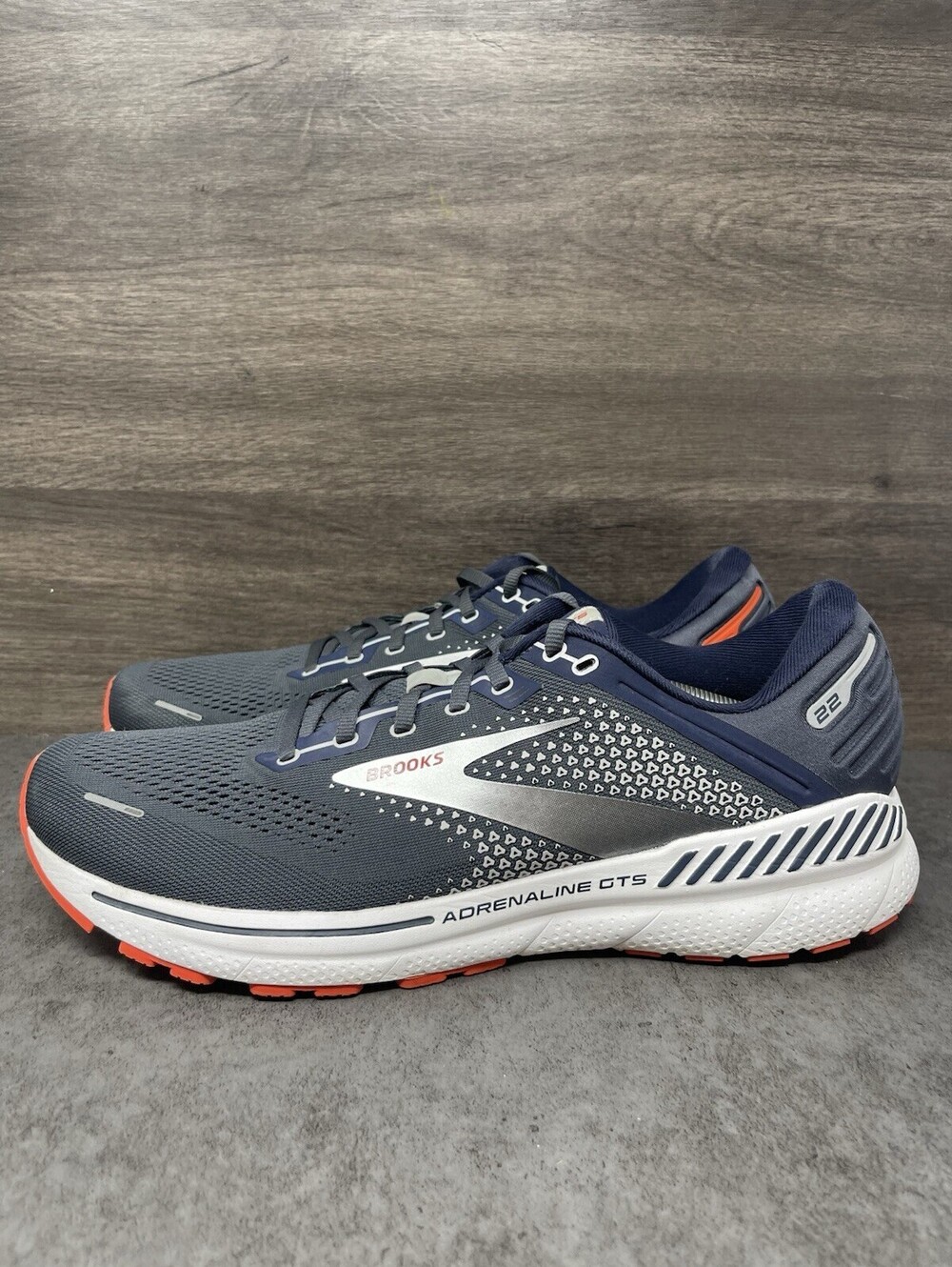 Brooks Adrenaline GTS 22 Mens Size 13 D Navy Blue Orange Running Stability Shoes